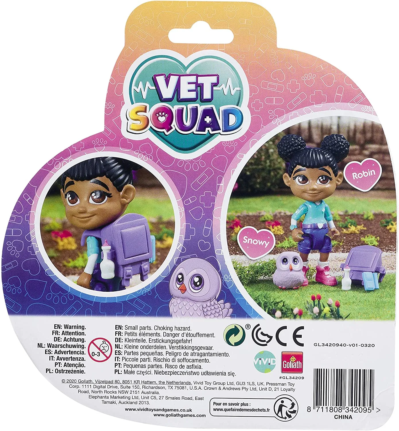 Vet Squad - Robin & Snowy the Owl, 3 inch articulated vet figure with pet and accessories - Suitable for 4 years and above