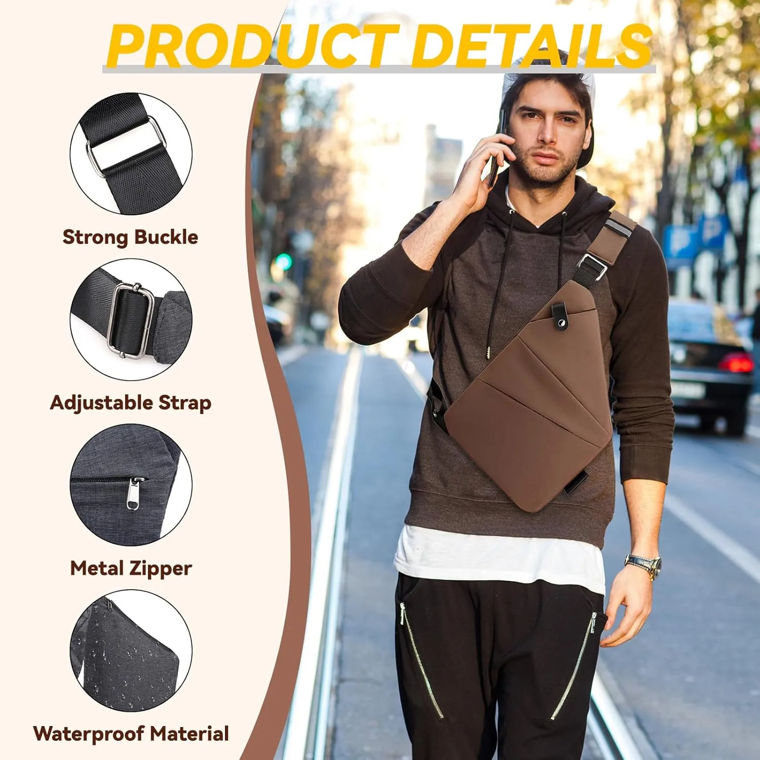 Vipost Anti Theft Crossbody Bags for Women/Men, Multi-Pocket Sling Bag Travel Crossbody Bag for Women with Adjustable Strap