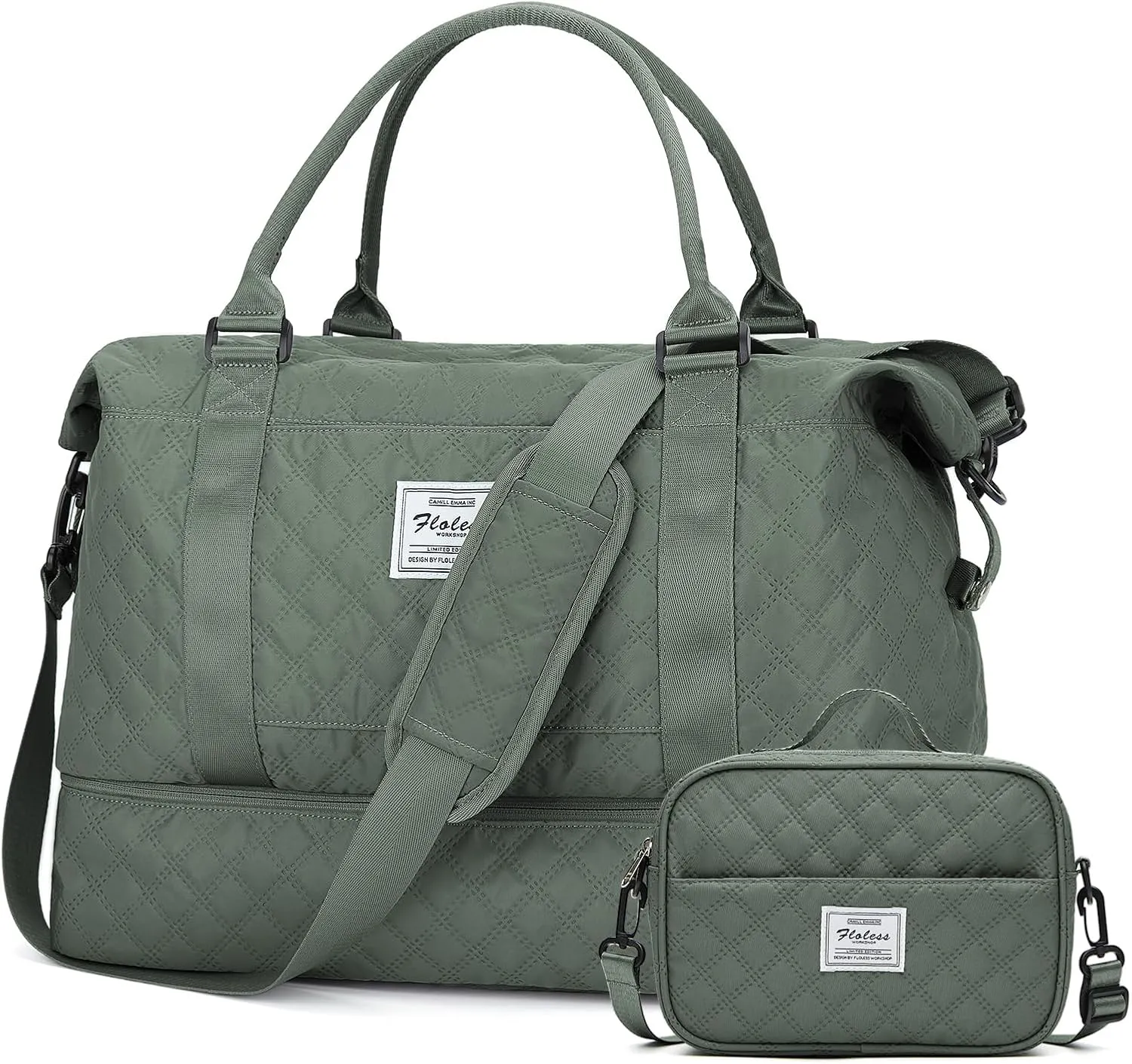 Weekender Bags for Women, Travel Duffel Bags with Shoe Compartment,Personal Item Travel Bag for Airlines, Carry on Overnight Tote Bag for Women with Toiletry BagGrid-Olive Green