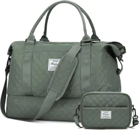 Weekender Bags for Women, Travel Duffel Bags with Shoe Compartment,Personal Item Travel Bag for Airlines, Carry on Overnight Tote Bag for Women with Toiletry BagGrid-Olive Green