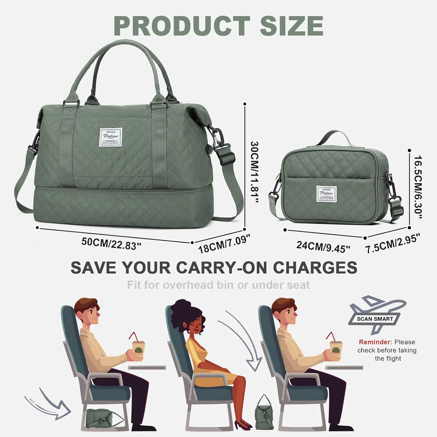 Weekender Bags for Women, Travel Duffel Bags with Shoe Compartment,Personal Item Travel Bag for Airlines, Carry on Overnight Tote Bag for Women with Toiletry BagGrid-Olive Green
