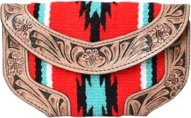 Women Cowhide Hairon and Tooled Leather Western Handmade Ladies Clutch Trifold Wallet