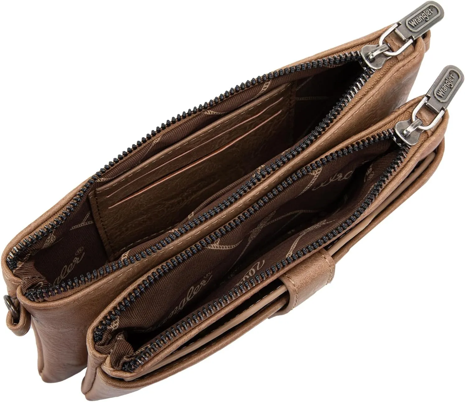 Wrangler Distressed Crossbody Purses for Women Multi-function Card Holder Wallet Small Purse with Double Zipper