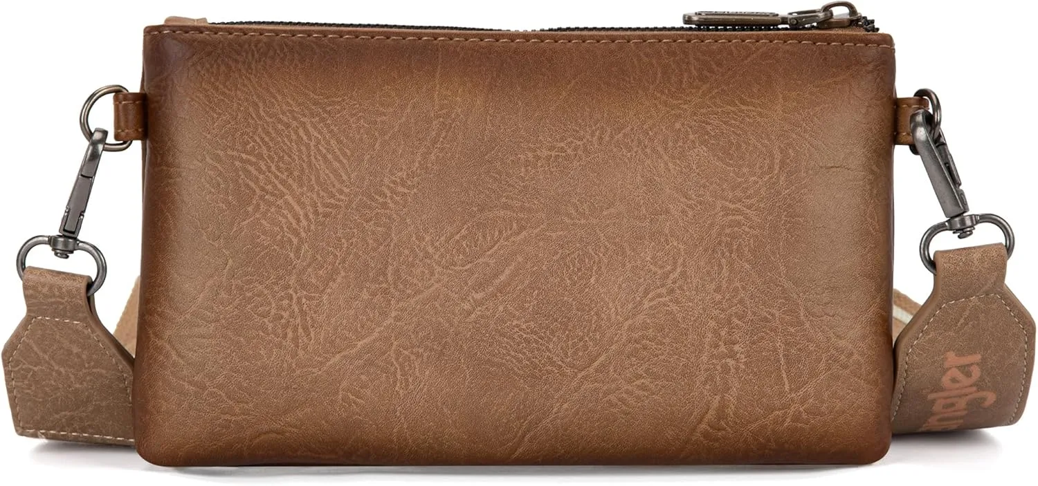 Wrangler Distressed Crossbody Purses for Women Multi-function Card Holder Wallet Small Purse with Double Zipper