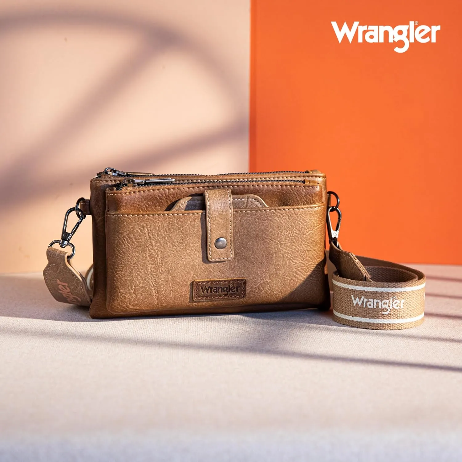 Wrangler Distressed Crossbody Purses for Women Multi-function Card Holder Wallet Small Purse with Double Zipper