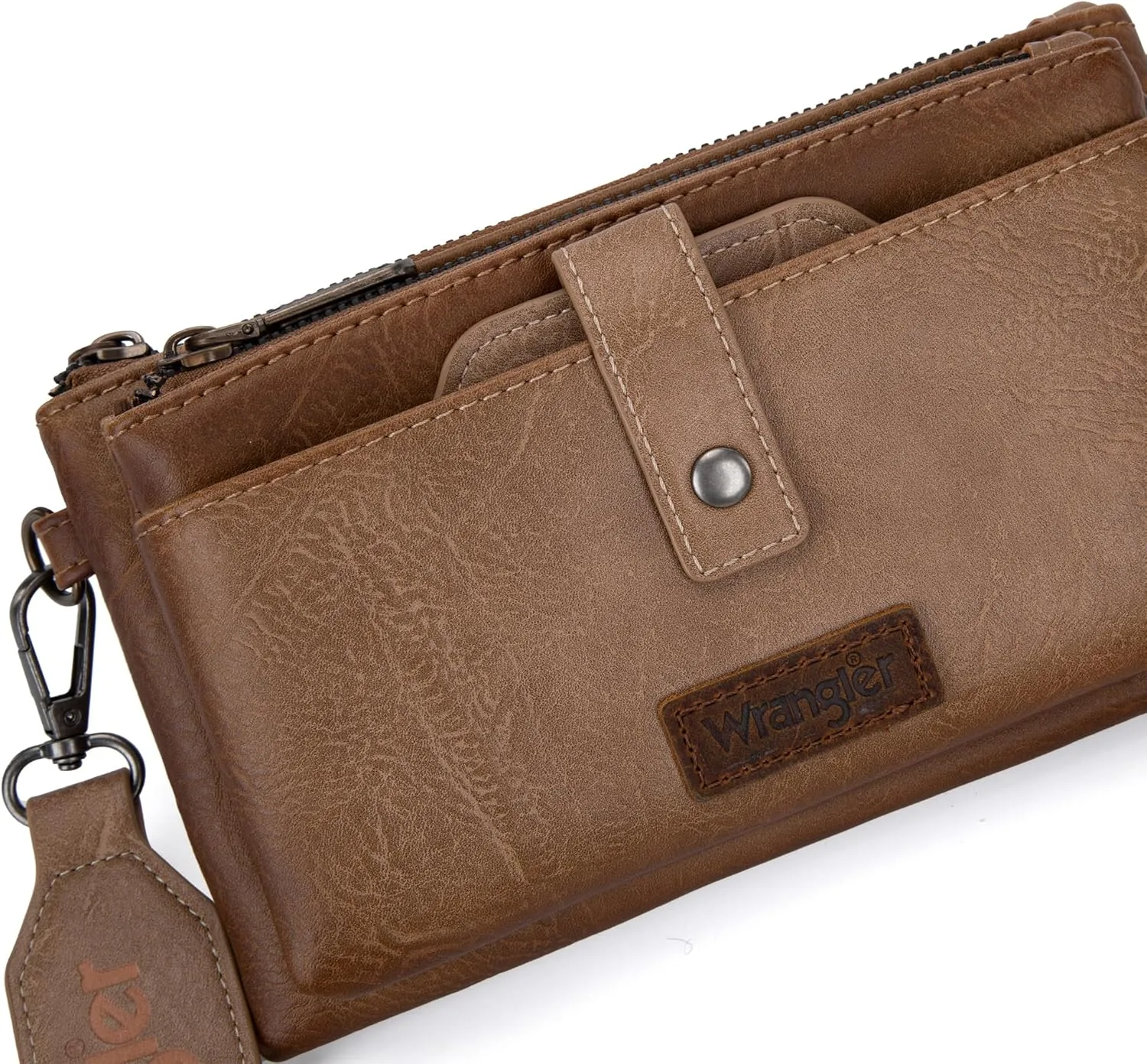 Wrangler Distressed Crossbody Purses for Women Multi-function Card Holder Wallet Small Purse with Double Zipper