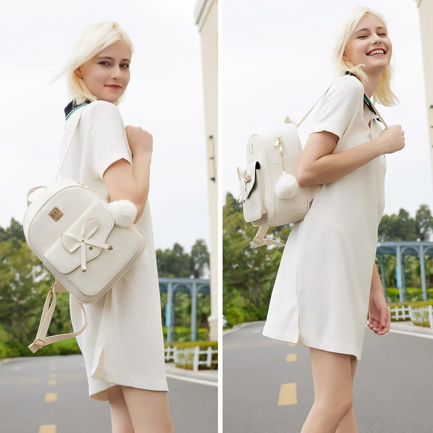 ZGWJ Mini Backpack Purse for Women - 3-Piece Set, Small PU Leather Bowknot Fashion Backpacks, Cute Casual Travel Daypacks