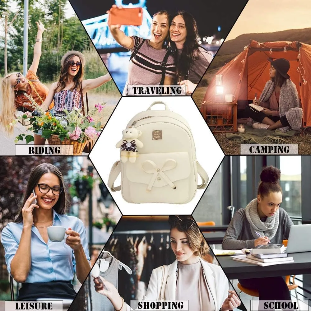 ZGWJ Mini Backpack Purse for Women - 3-Piece Set, Small PU Leather Bowknot Fashion Backpacks, Cute Casual Travel Daypacks