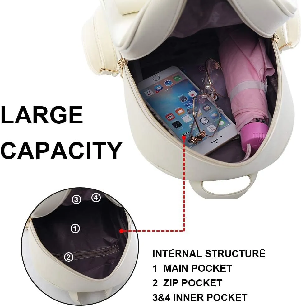 ZGWJ Mini Backpack Purse for Women - 3-Piece Set, Small PU Leather Bowknot Fashion Backpacks, Cute Casual Travel Daypacks