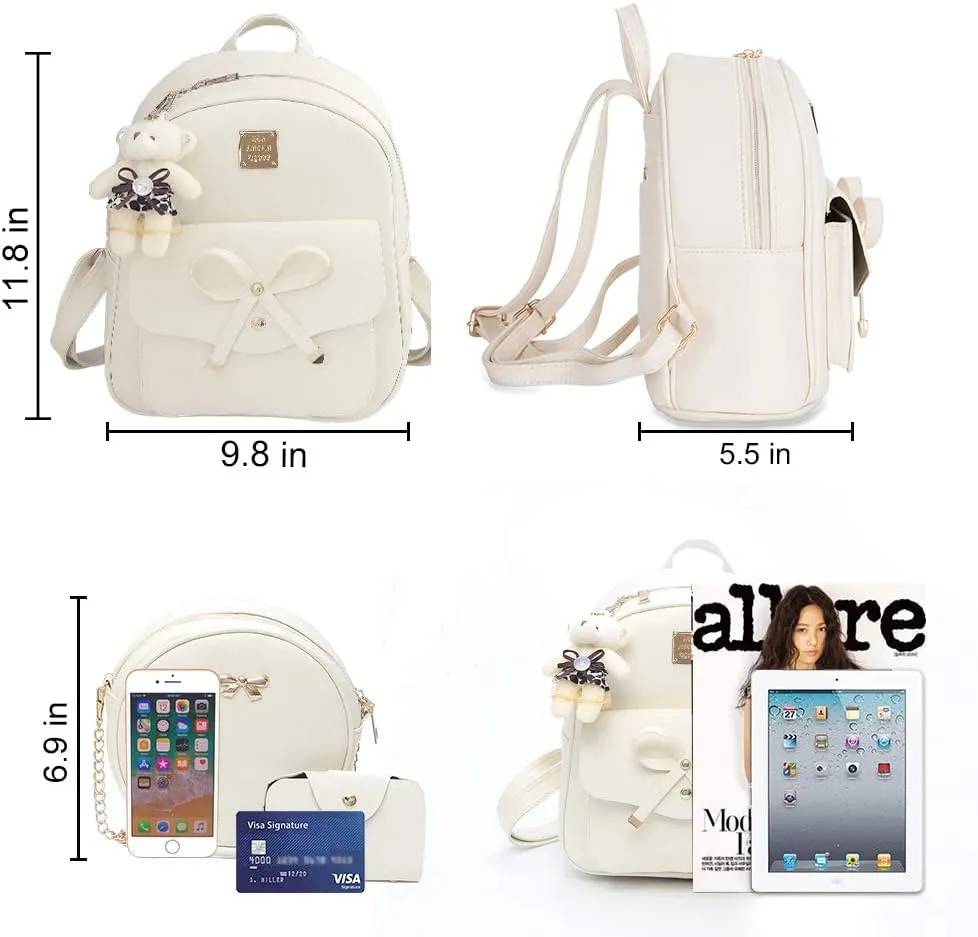ZGWJ Mini Backpack Purse for Women - 3-Piece Set, Small PU Leather Bowknot Fashion Backpacks, Cute Casual Travel Daypacks