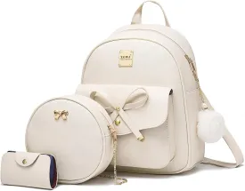 ZGWJ Mini Backpack Purse for Women - 3-Piece Set, Small PU Leather Bowknot Fashion Backpacks, Cute Casual Travel Daypacks