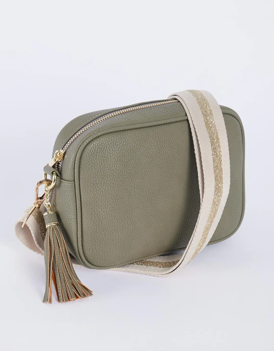 Zoe Crossbody Bag - Khaki/Natural Lurex Stripe